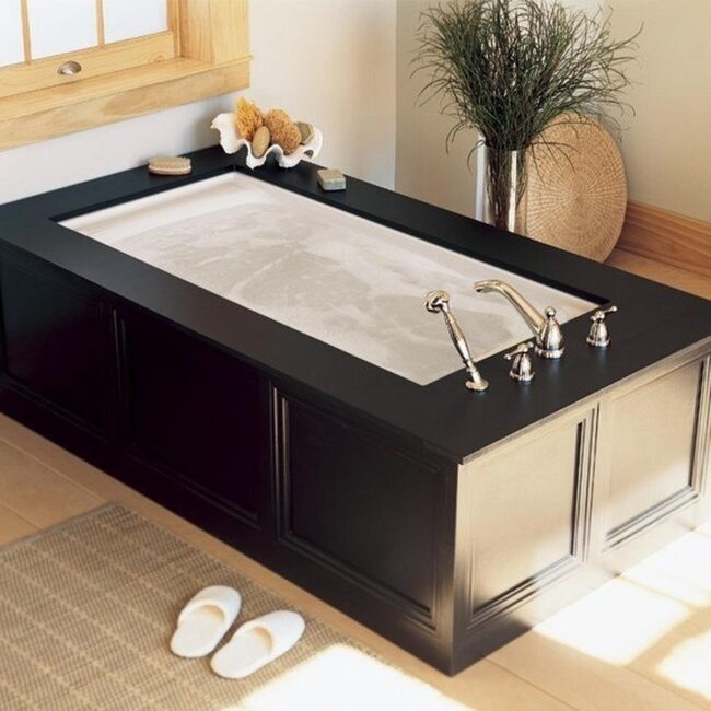 Give a Drop-In Tub a Contemporary Look with Black and White