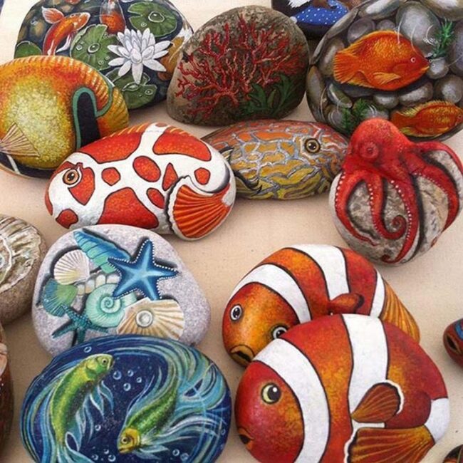 Sea-Themed Painted Rocks