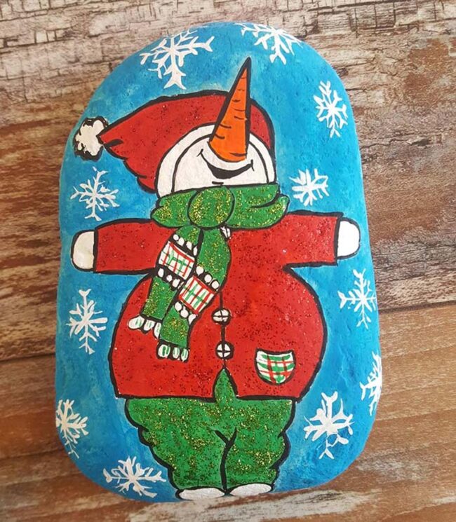 Happy Snowman Rock with Glitter