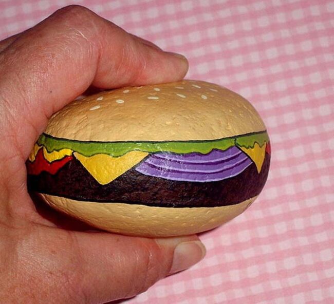 Burger Painted Rock