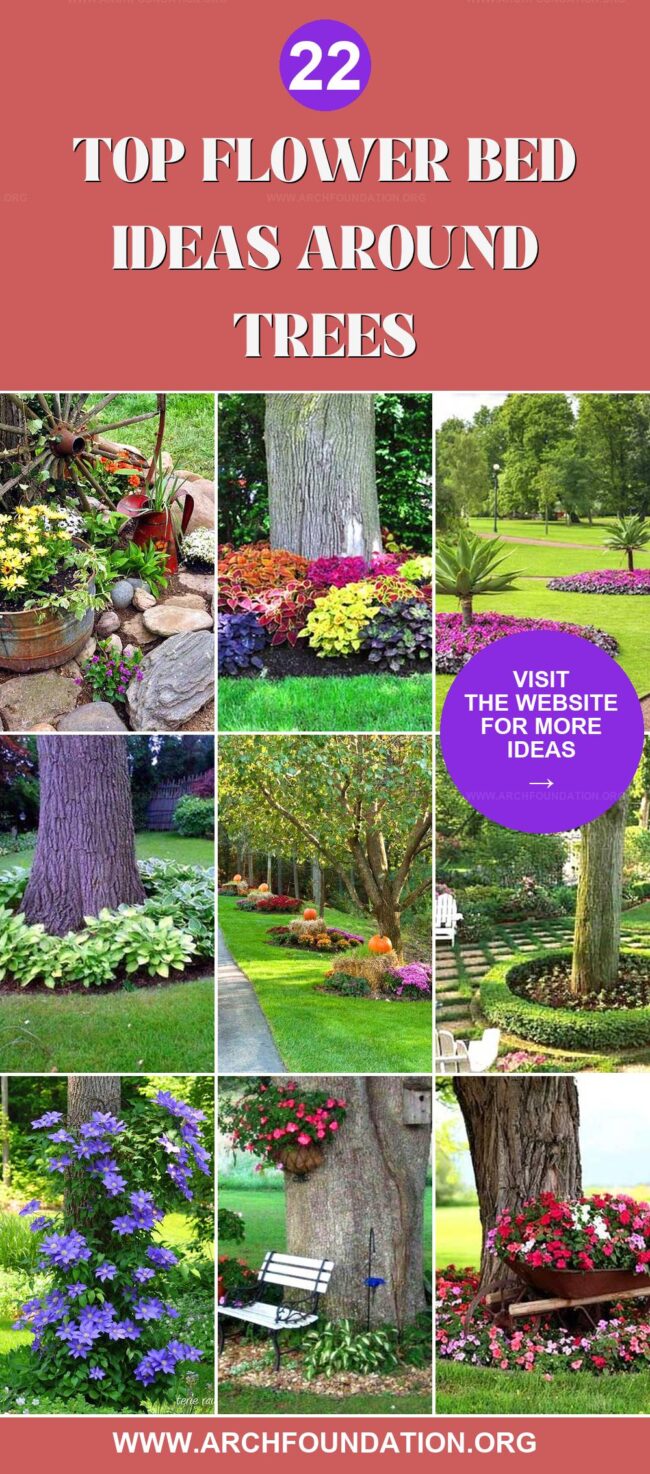 22 Charming Flower Bed Ideas to Dress Up Trees