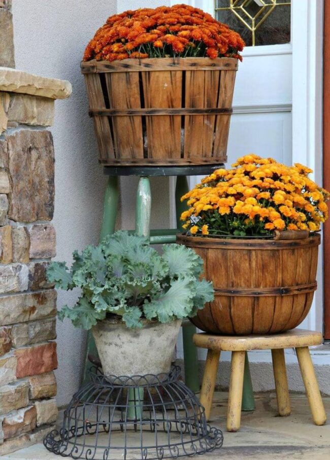 Pair A Wood Mum Basket With A Stool For Retro Charm