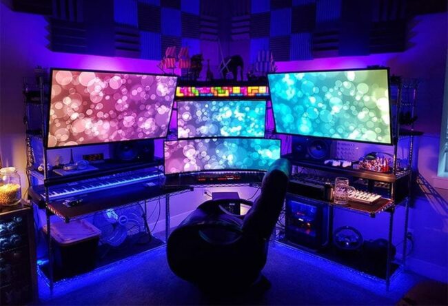 Awesome Video Game Room with Multiple Monitors