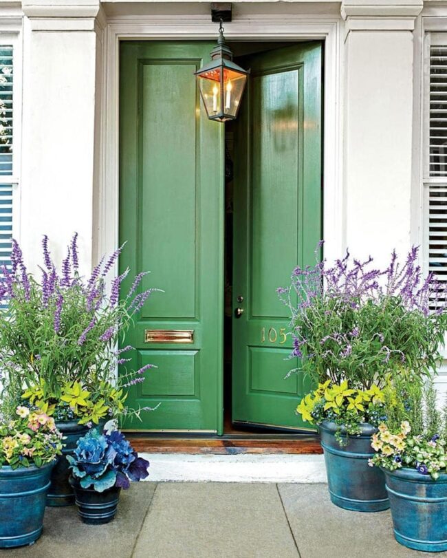 Cool Blue Flower Pots Add Eclectic Charm At The Front Door