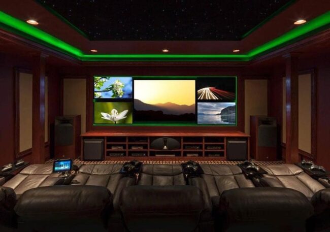 Luxury Designs with Green Lighting and Big-Screen TV