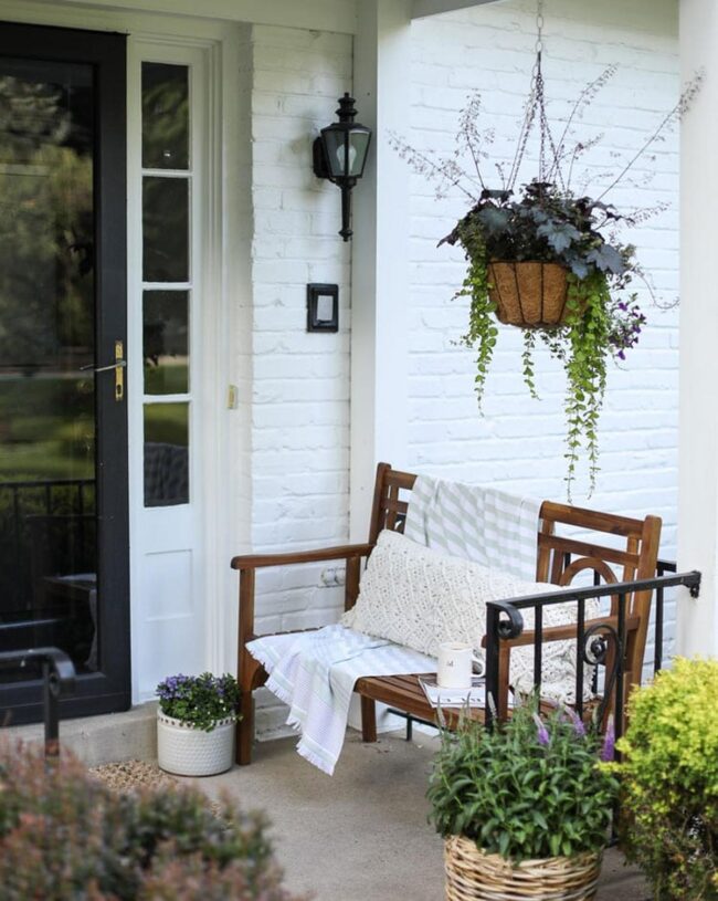 Front of House Hanging Baskets Provide Strong Focal Points