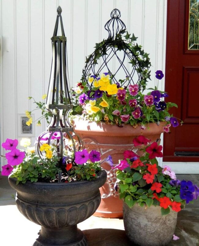 Mix Different Types of Flower Pots Outside Front Door