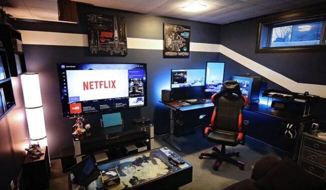 Gamer Room Ideas in Basement with Ambient Lighting